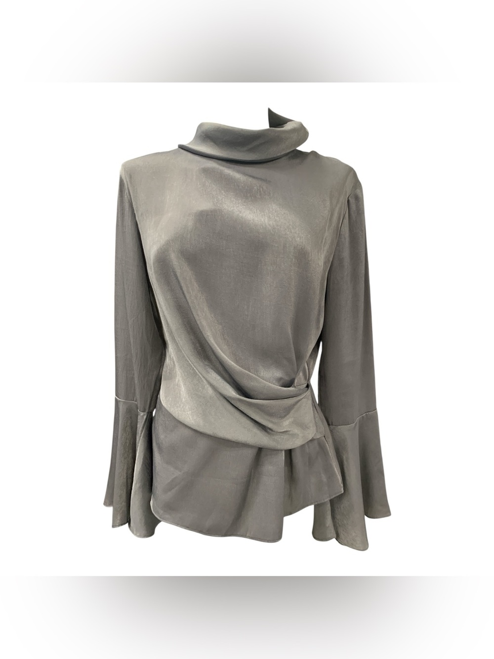 DO+BE Draped Mock Neck Long Sleeve Blouse in Gray Size L